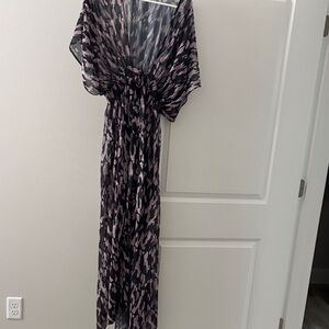 Sheer Pink and Black Printed Bathing Suit Cover